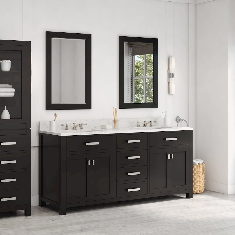 Madison 72 In. Double Sink Carrara White Marble Countertop Bath Vanity