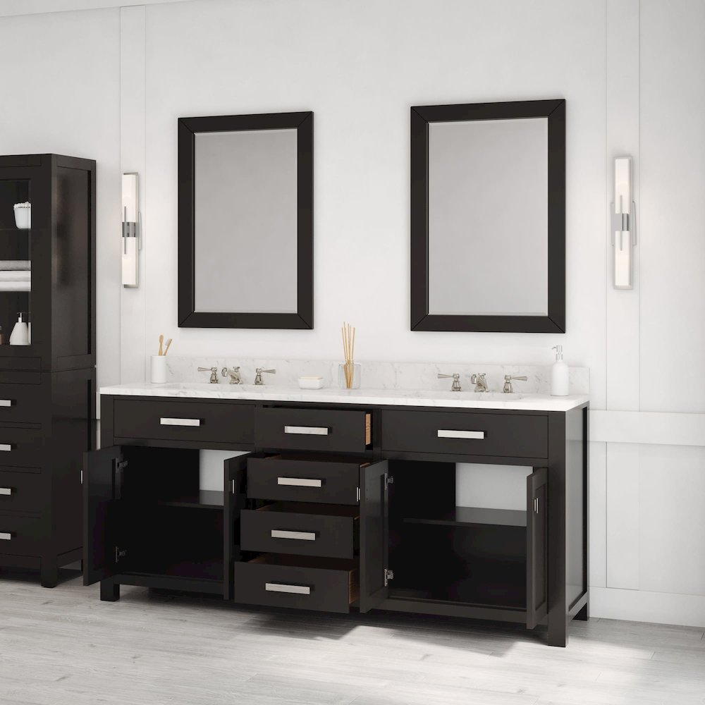 Madison 72 In. Double Sink Carrara White Marble Countertop Bath Vanity