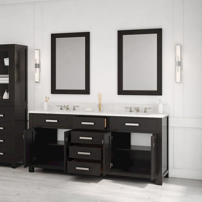 Madison 72 In. Double Sink Carrara White Marble Countertop Bath Vanity