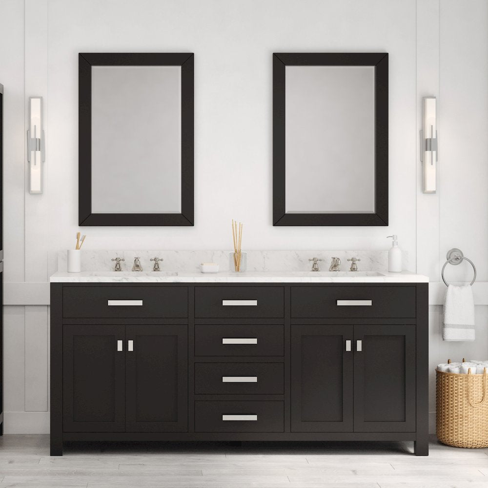 Madison 72 In. Double Sink Carrara White Marble Countertop Bath Vanity