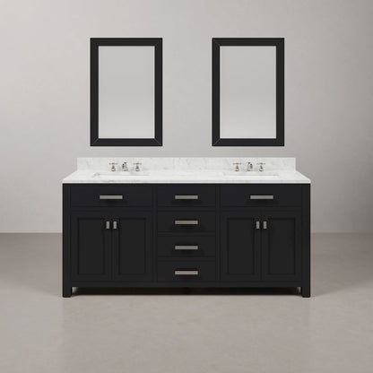 Madison 72 In. Double Sink Carrara White Marble Countertop Bath Vanity