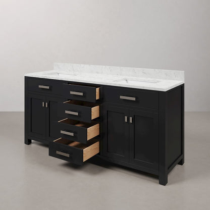 Madison 72 In. Double Sink Carrara White Marble Countertop Bath Vanity