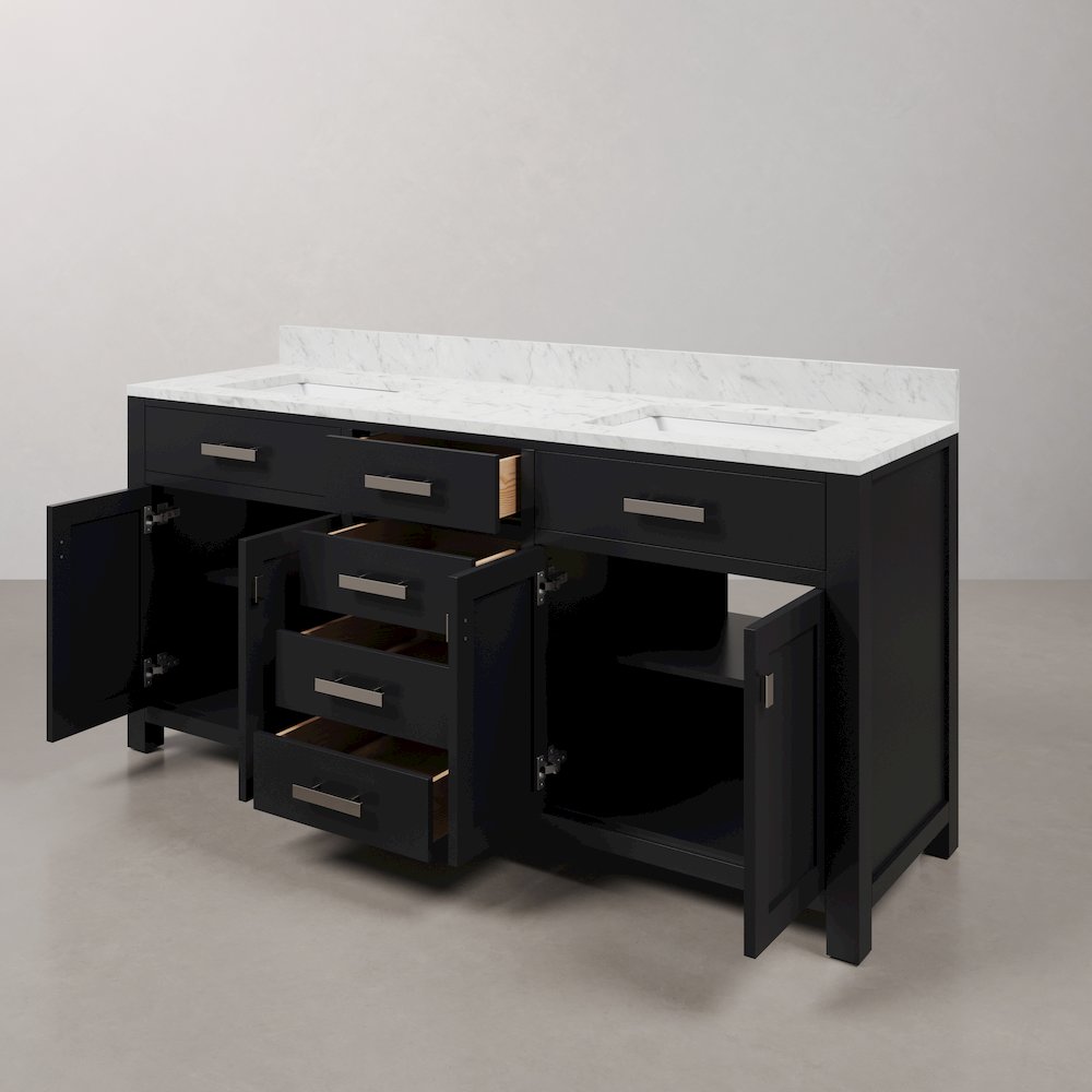 Madison 72 In. Double Sink Carrara White Marble Countertop Bath Vanity