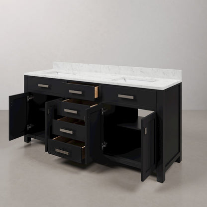 Madison 72 In. Double Sink Carrara White Marble Countertop Bath Vanity