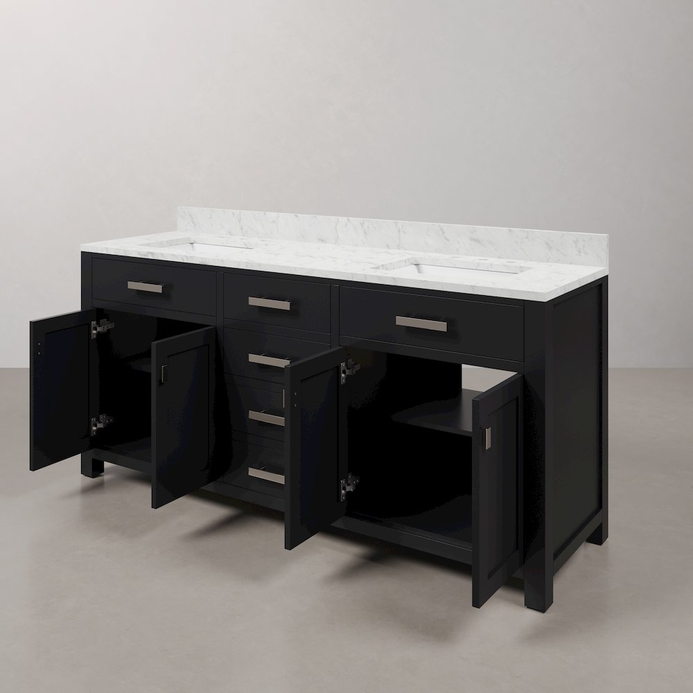 Madison 72 In. Double Sink Carrara White Marble Countertop Bath Vanity
