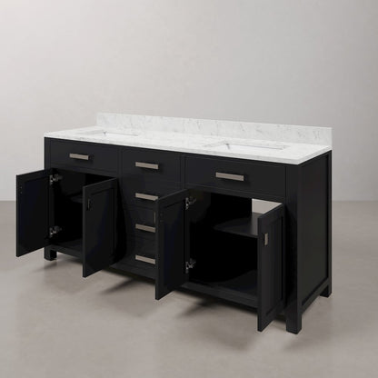Madison 72 In. Double Sink Carrara White Marble Countertop Bath Vanity