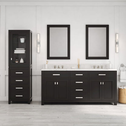 Madison 72 In. Double Sink Carrara White Marble Countertop Bath Vanity
