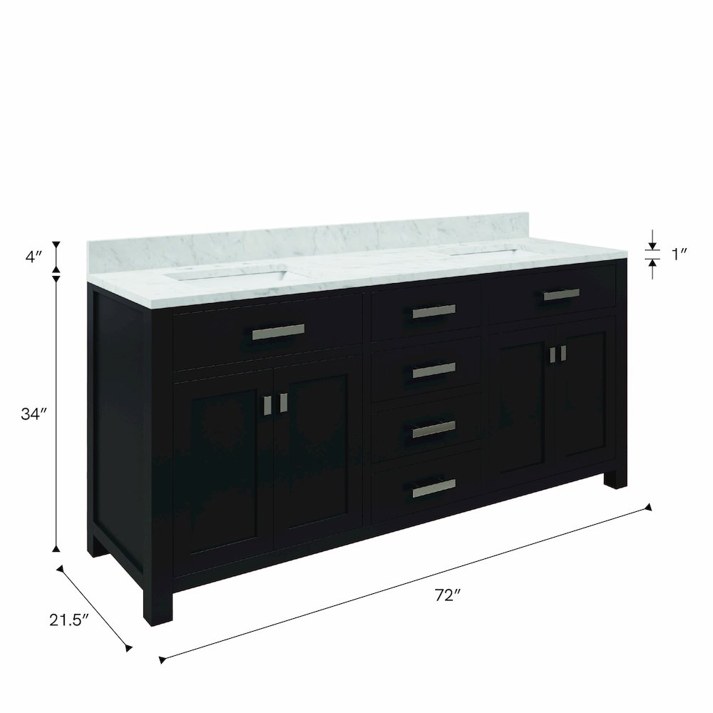 Madison 72 In. Double Sink Carrara White Marble Countertop Bath Vanity