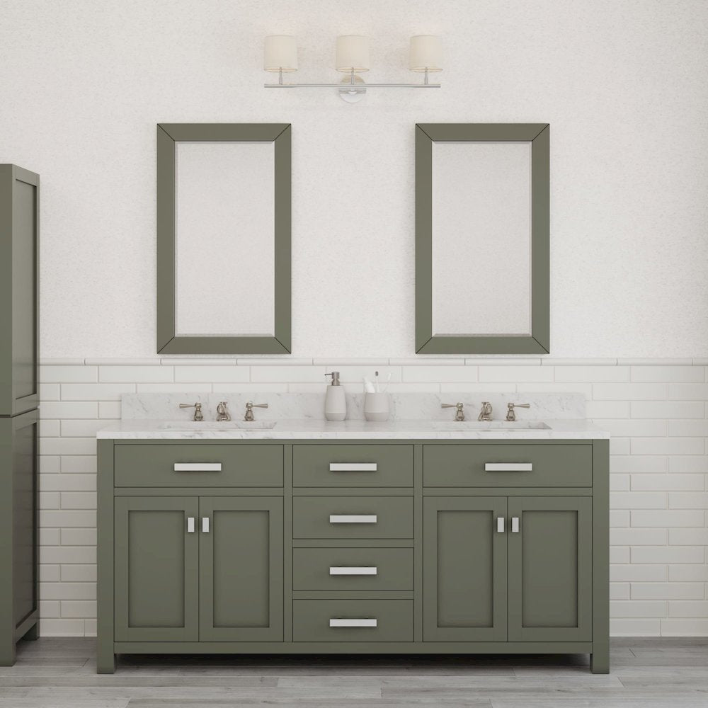 Madison 72 In. Double Sink Carrara White Marble Countertop Bath Vanity