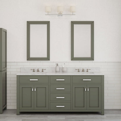 Madison 72 In. Double Sink Carrara White Marble Countertop Bath Vanity