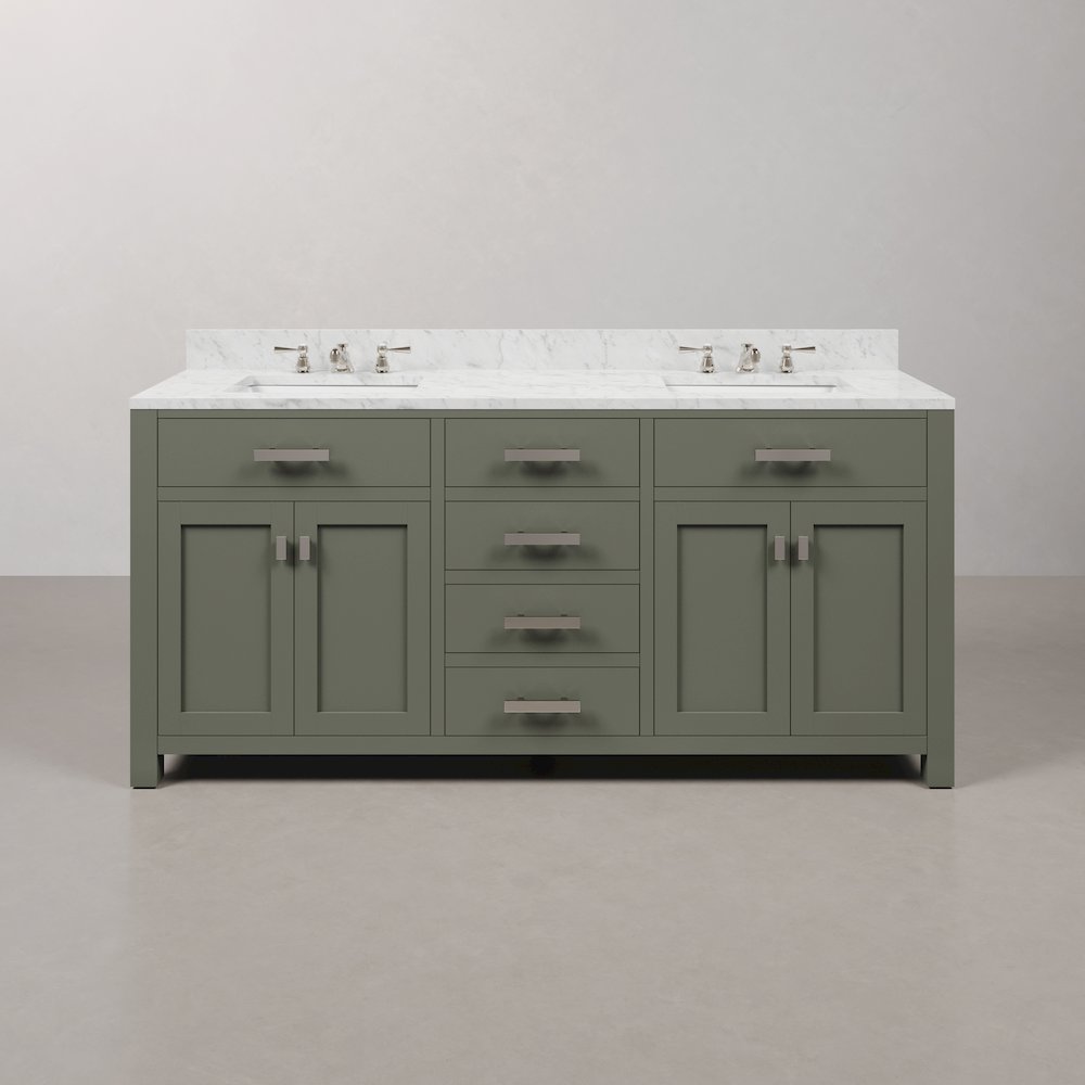 Madison 72 In. Double Sink Carrara White Marble Countertop Bath Vanity