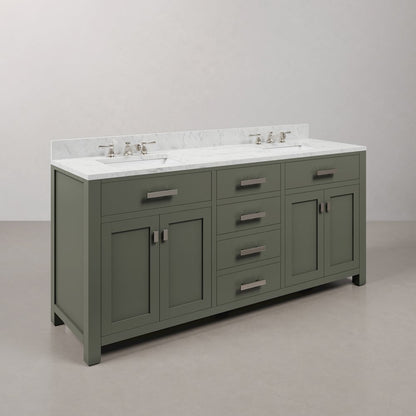 Madison 72 In. Double Sink Carrara White Marble Countertop Bath Vanity