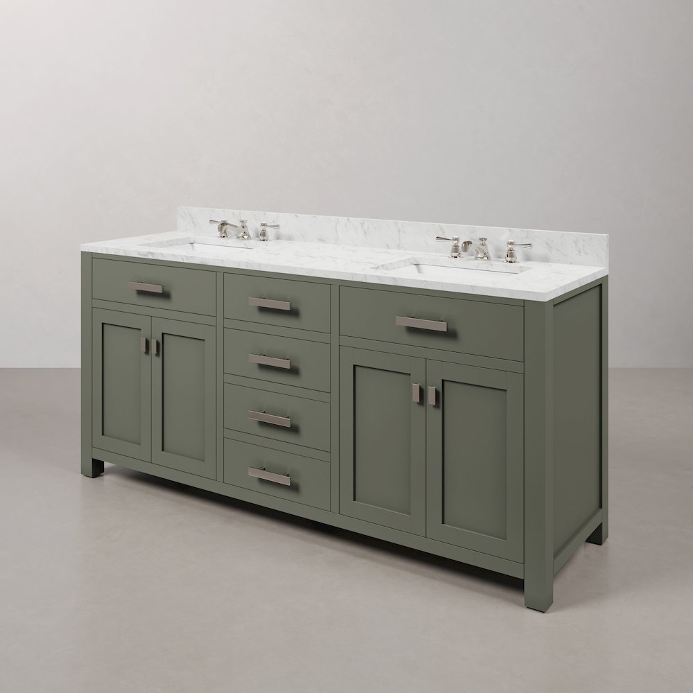 Madison 72 In. Double Sink Carrara White Marble Countertop Bath Vanity