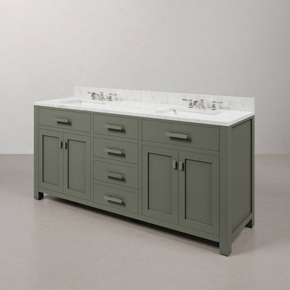 Madison 72 In. Double Sink Carrara White Marble Countertop Bath Vanity