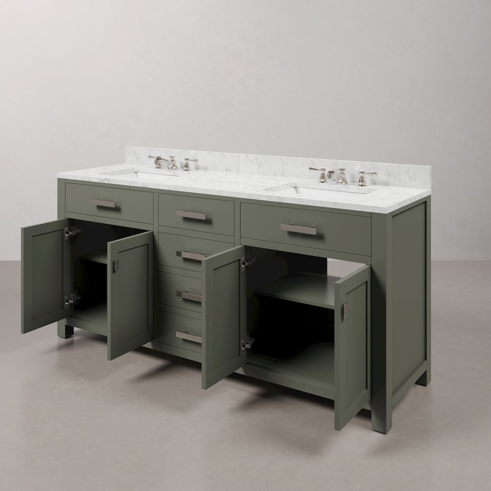 Madison 72 In. Double Sink Carrara White Marble Countertop Bath Vanity