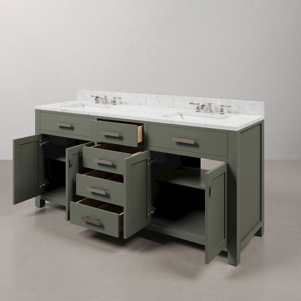 Madison 72 In. Double Sink Carrara White Marble Countertop Bath Vanity