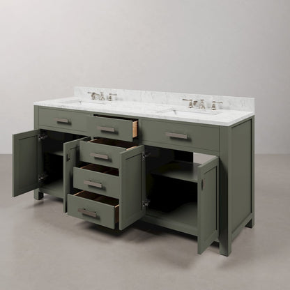 Madison 72 In. Double Sink Carrara White Marble Countertop Bath Vanity
