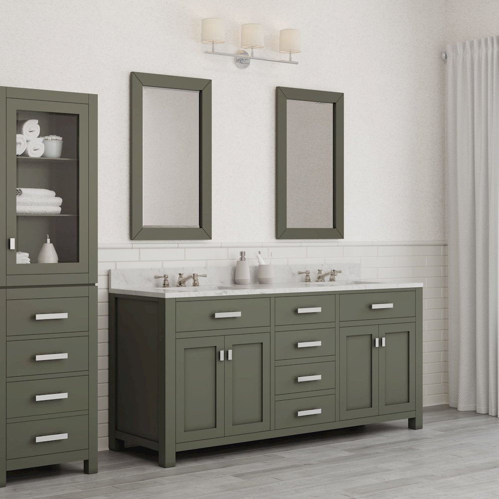 Madison 72 In. Double Sink Carrara White Marble Countertop Bath Vanity