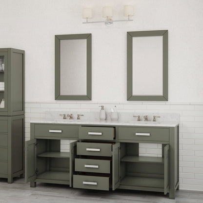 Madison 72 In. Double Sink Carrara White Marble Countertop Bath Vanity