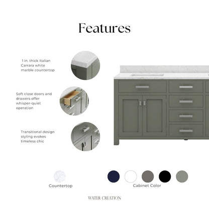 Madison 72 In. Double Sink Carrara White Marble Countertop Bath Vanity