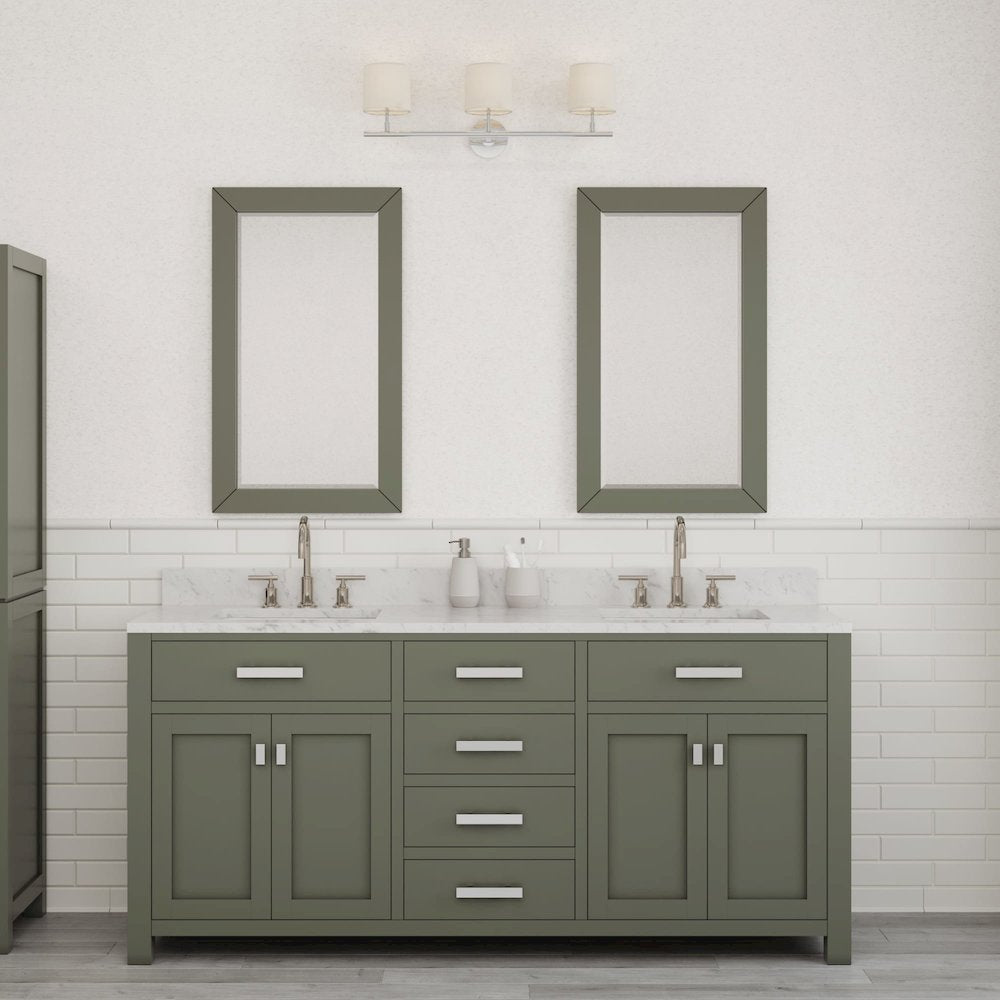 Madison 72 In. Double Sink Carrara White Marble Countertop Bath Vanity