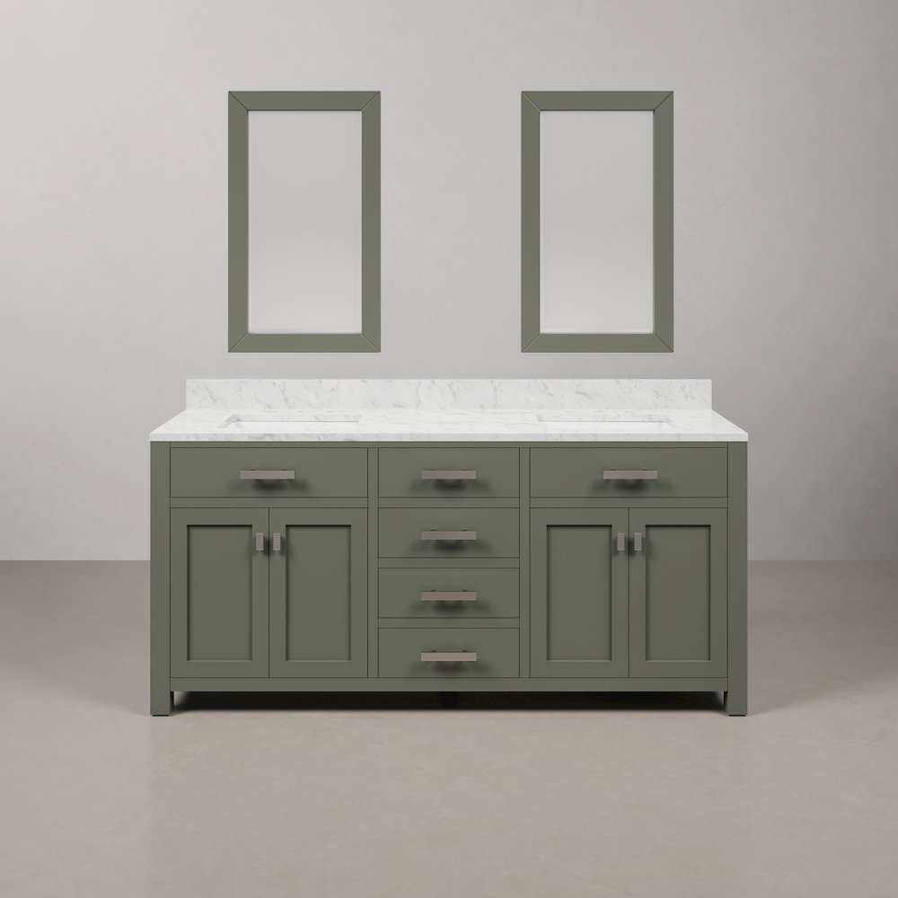 Madison 72 In. Double Sink Carrara White Marble Countertop Bath Vanity