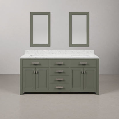 Madison 72 In. Double Sink Carrara White Marble Countertop Bath Vanity