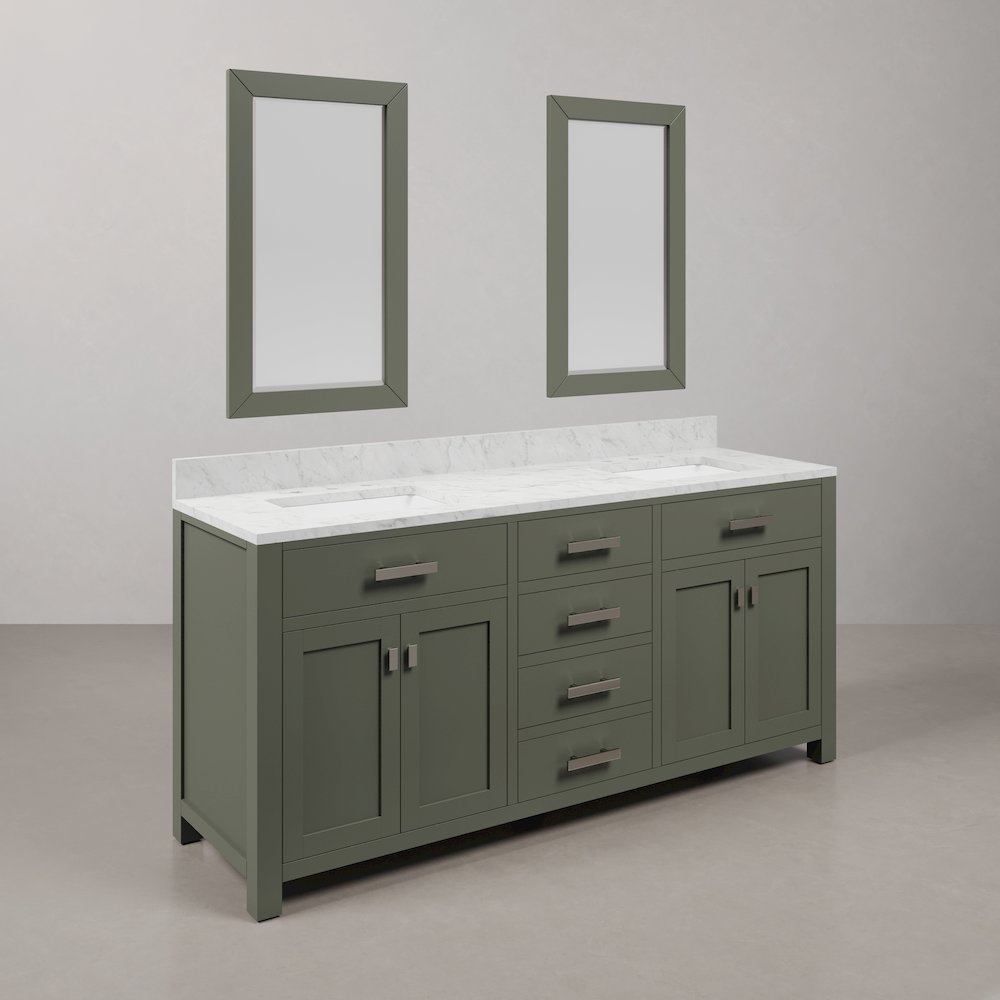 Madison 72 In. Double Sink Carrara White Marble Countertop Bath Vanity