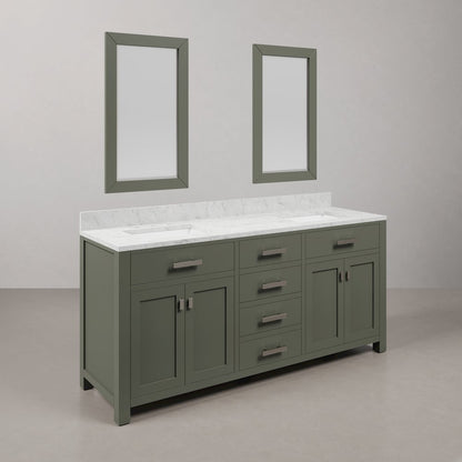 Madison 72 In. Double Sink Carrara White Marble Countertop Bath Vanity
