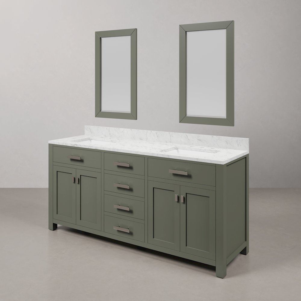 Madison 72 In. Double Sink Carrara White Marble Countertop Bath Vanity