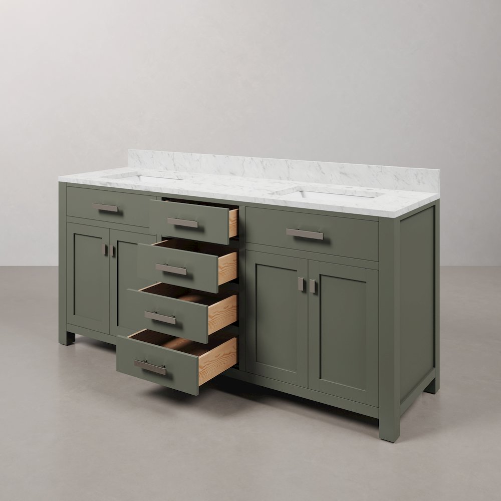 Madison 72 In. Double Sink Carrara White Marble Countertop Bath Vanity