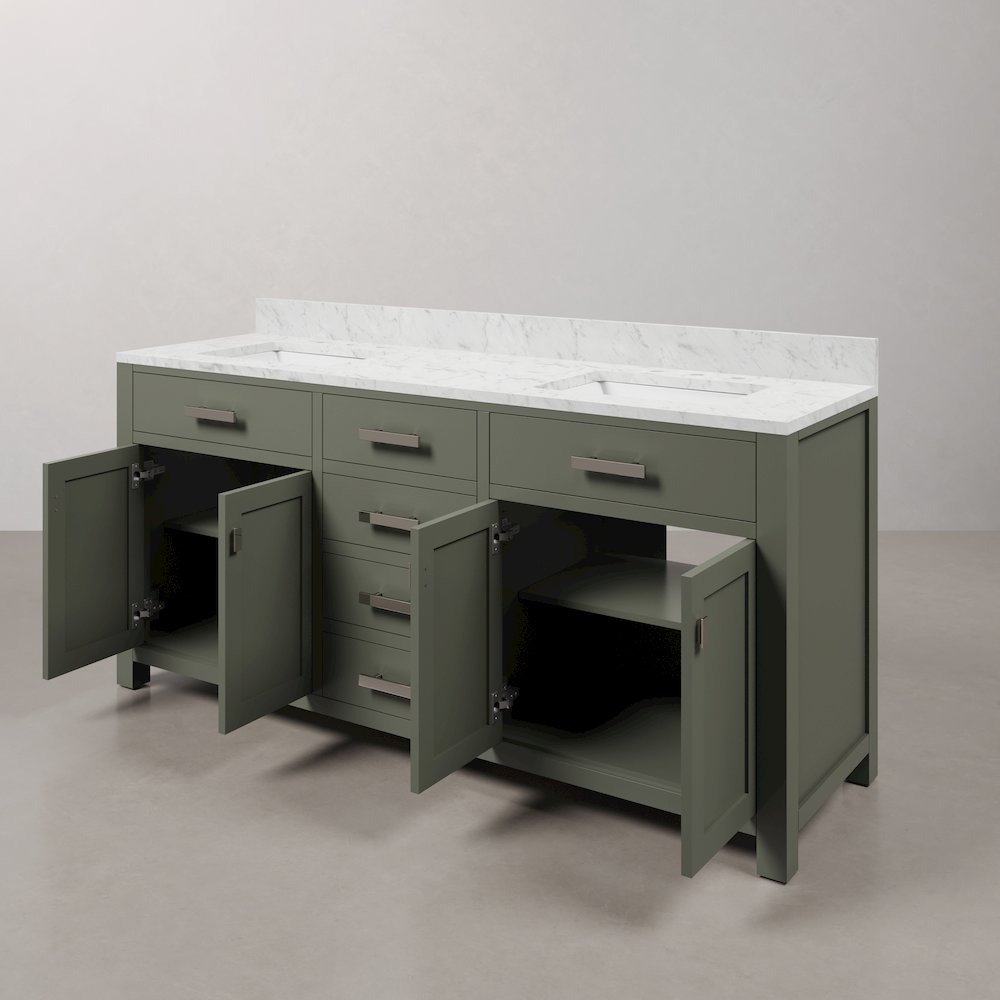 Madison 72 In. Double Sink Carrara White Marble Countertop Bath Vanity