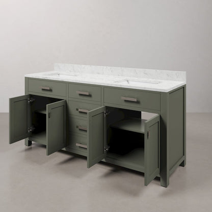 Madison 72 In. Double Sink Carrara White Marble Countertop Bath Vanity