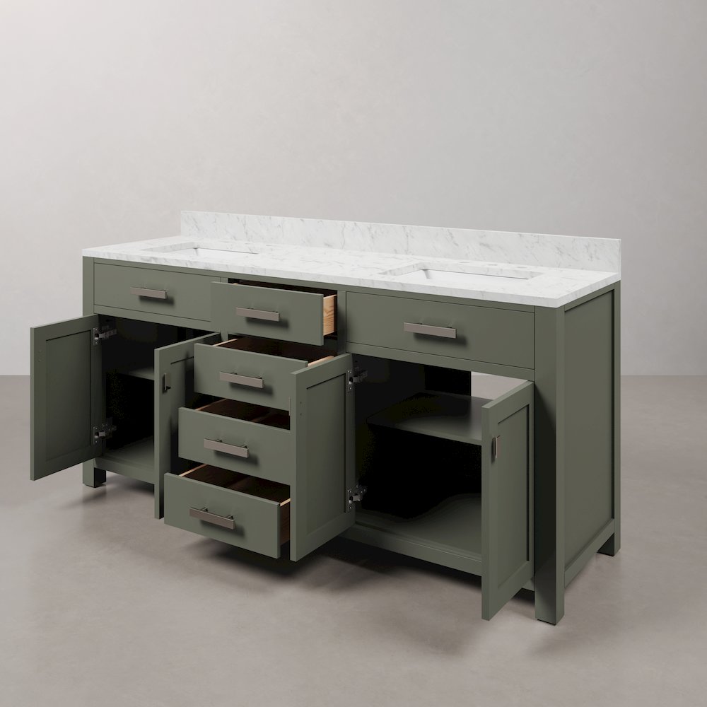 Madison 72 In. Double Sink Carrara White Marble Countertop Bath Vanity