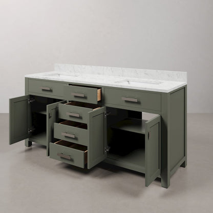 Madison 72 In. Double Sink Carrara White Marble Countertop Bath Vanity