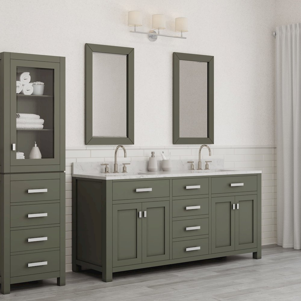 Madison 72 In. Double Sink Carrara White Marble Countertop Bath Vanity
