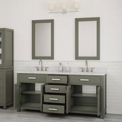 Madison 72 In. Double Sink Carrara White Marble Countertop Bath Vanity