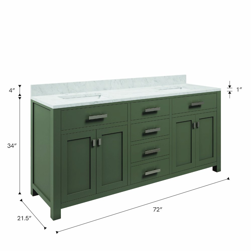 Madison 72 In. Double Sink Carrara White Marble Countertop Bath Vanity
