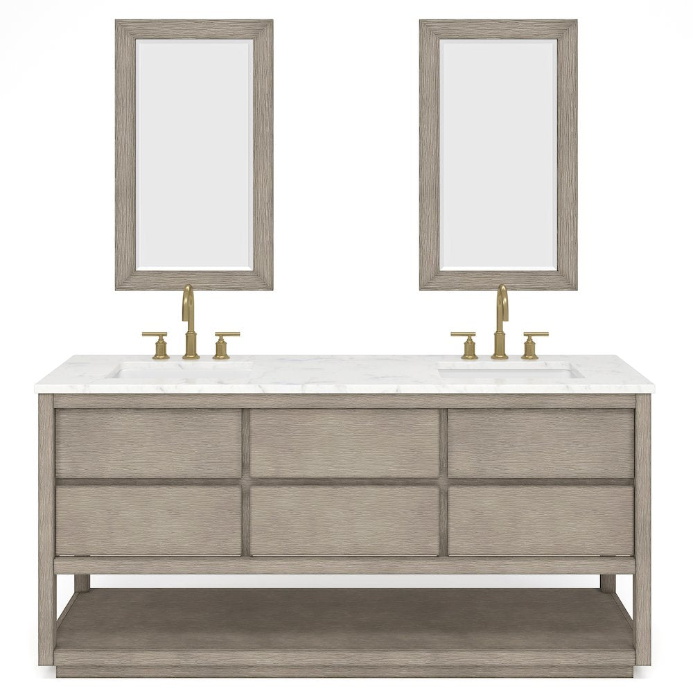 Oakman 72 In. Double Sink Carrara White Marble Countertop Bath Vanity