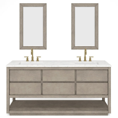 Oakman 72 In. Double Sink Carrara White Marble Countertop Bath Vanity