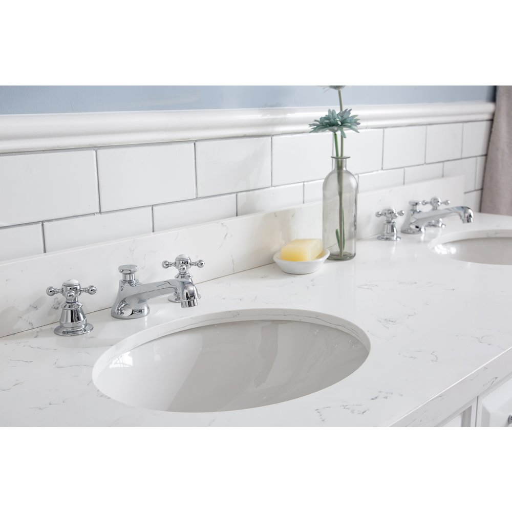 Palace 60 In. Double Sink Carrara Quartz Countertop Bath Vanity in Pure White