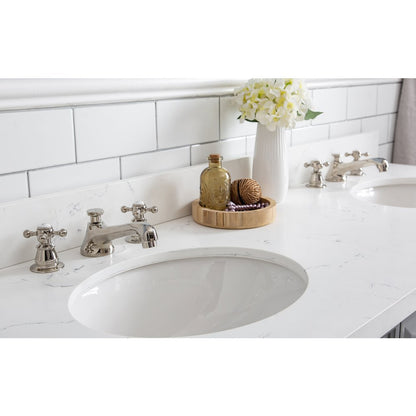 Palace 60 In. Double Sink Carrara Quartz Countertop Bath Vanity in Cashmere Grey