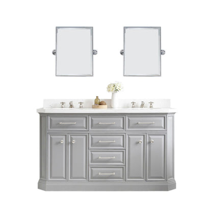 Palace 60 In. Double Sink Carrara Quartz Countertop Bath Vanity in Cashmere Grey