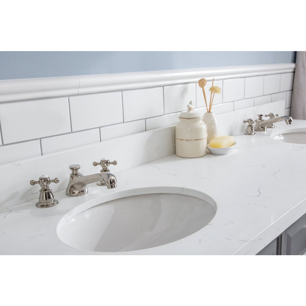 Palace 72 In. Double Sink Carrara Quartz Countertop Bath Vanity in Cashmere Grey