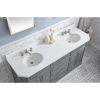 Palace 72 In. Double Sink Carrara Quartz Countertop Bath Vanity in Cashmere Grey