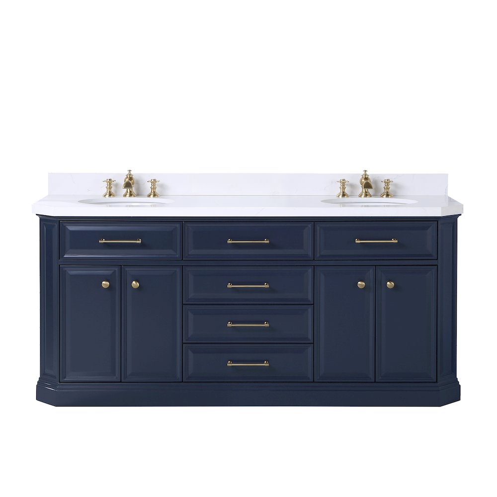 Palace 72 In. Double Sink Carrara Quartz Countertop Bath Vanity in Monarch Blue