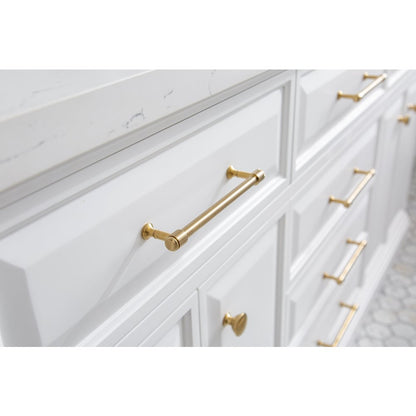 Palace 72 In. Double Sink Carrara Quartz Countertop Bath Vanity in Pure White
