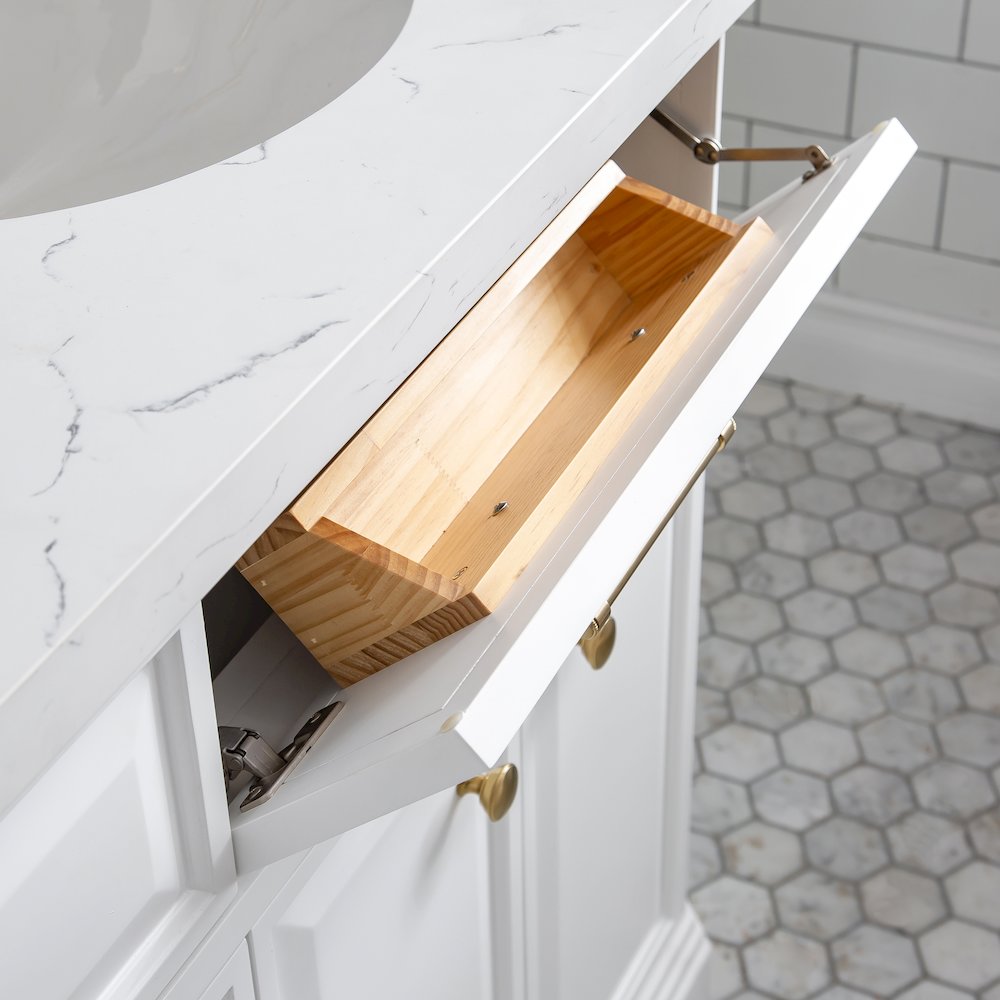 Palace 72 In. Double Sink Carrara Quartz Countertop Bath Vanity in Pure White