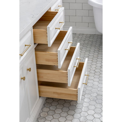 Palace 72 In. Double Sink Carrara Quartz Countertop Bath Vanity in Pure White