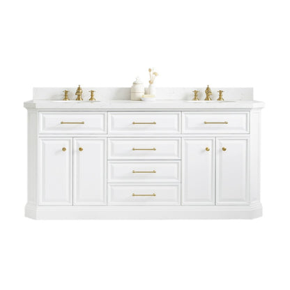 Palace 72 In. Double Sink Carrara Quartz Countertop Bath Vanity in Pure White